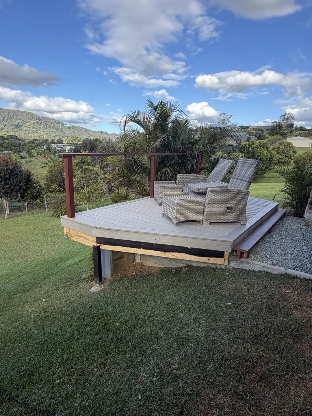 Aaron’s Ekodeck project with two outdoor chairs